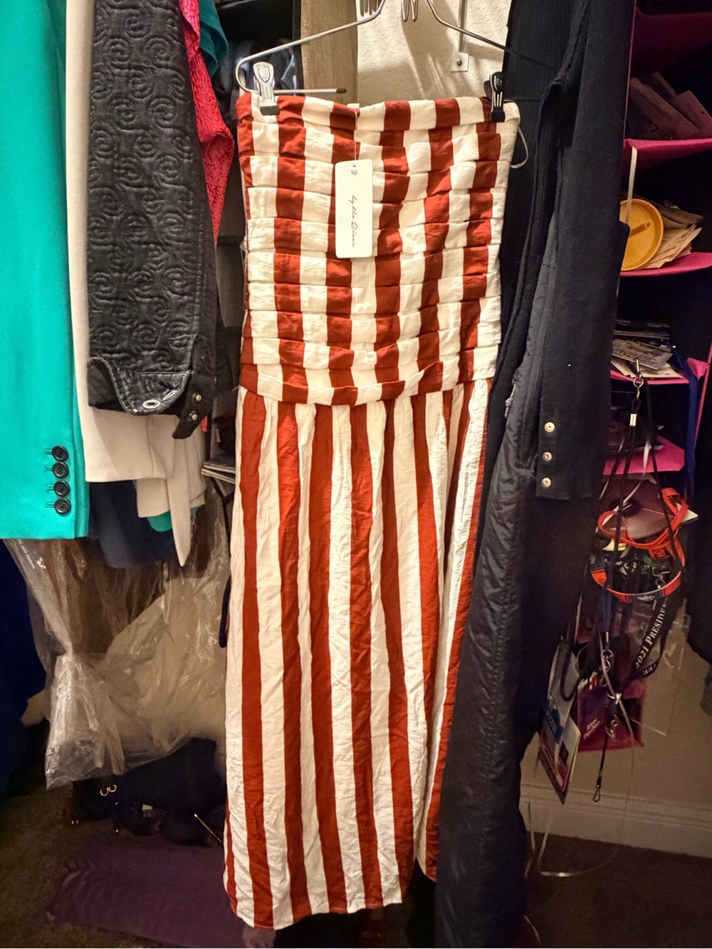 Striped Red & White Strapless Maxi Dress